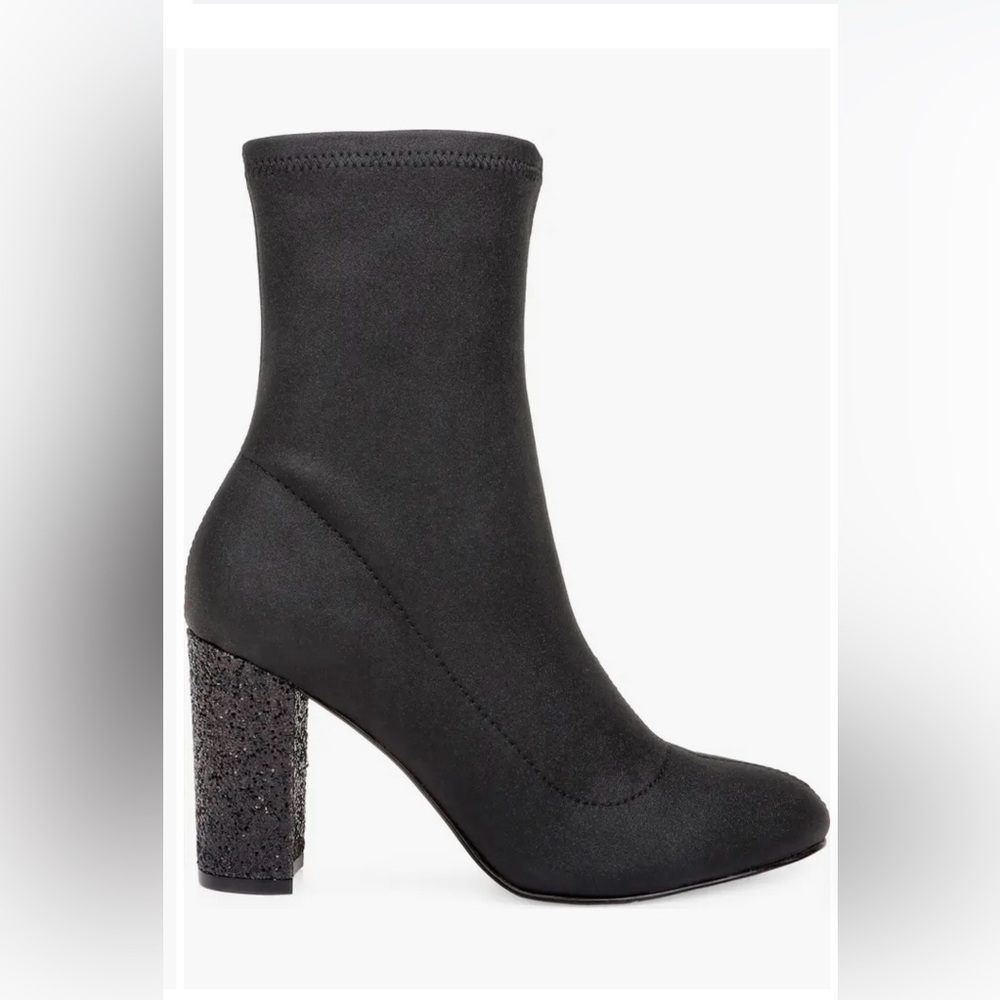 Badgley Mischka Jovanna Embellished Glittery Blok Heel Black Bootie Size 7.5 NWT